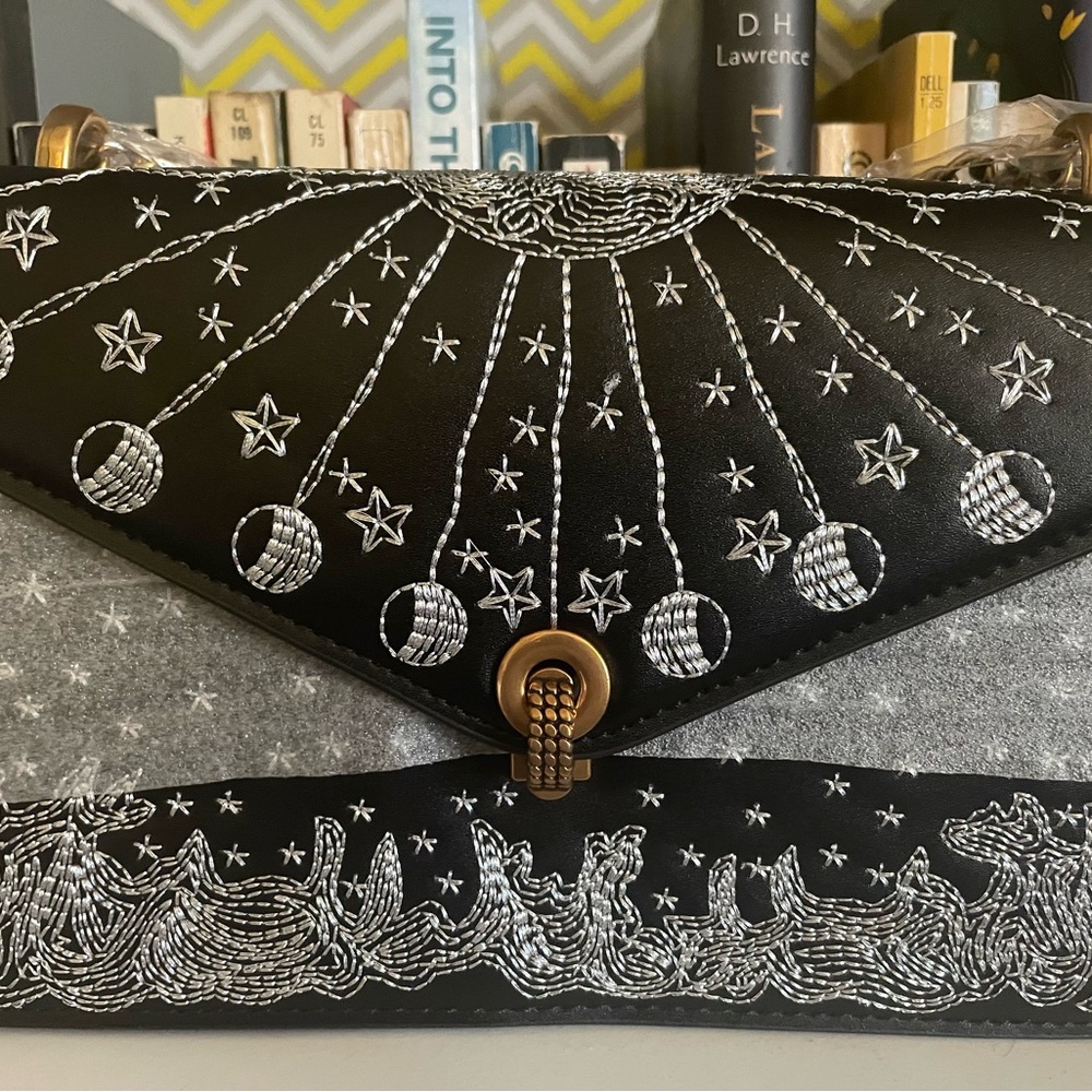 35. Beautiful embroidered celestial themed crossbody bag. New.